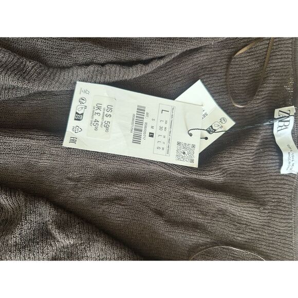 NWT Zara L Linen Blend Long Cardigan Sweater Duster Open - Picture 3 of 6